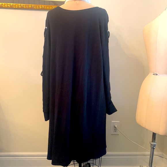 Spense black long sleeve with laced metal eyelets jersey flared dress - Picture 3 of 5